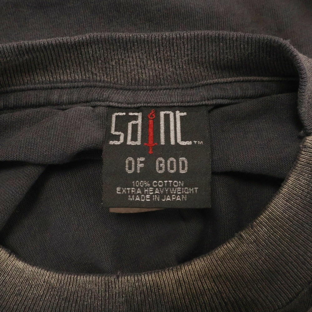 SAINT MICHAEL(セントマイケル) 25SS ×FEAR OF GOD SNT OF GOD FG_SS TEE VINTAGE加工 セントオブゴッド 両面プリント クルーネック 半袖Tシャツ カットソー ブラック SM-HR8-0000-C01