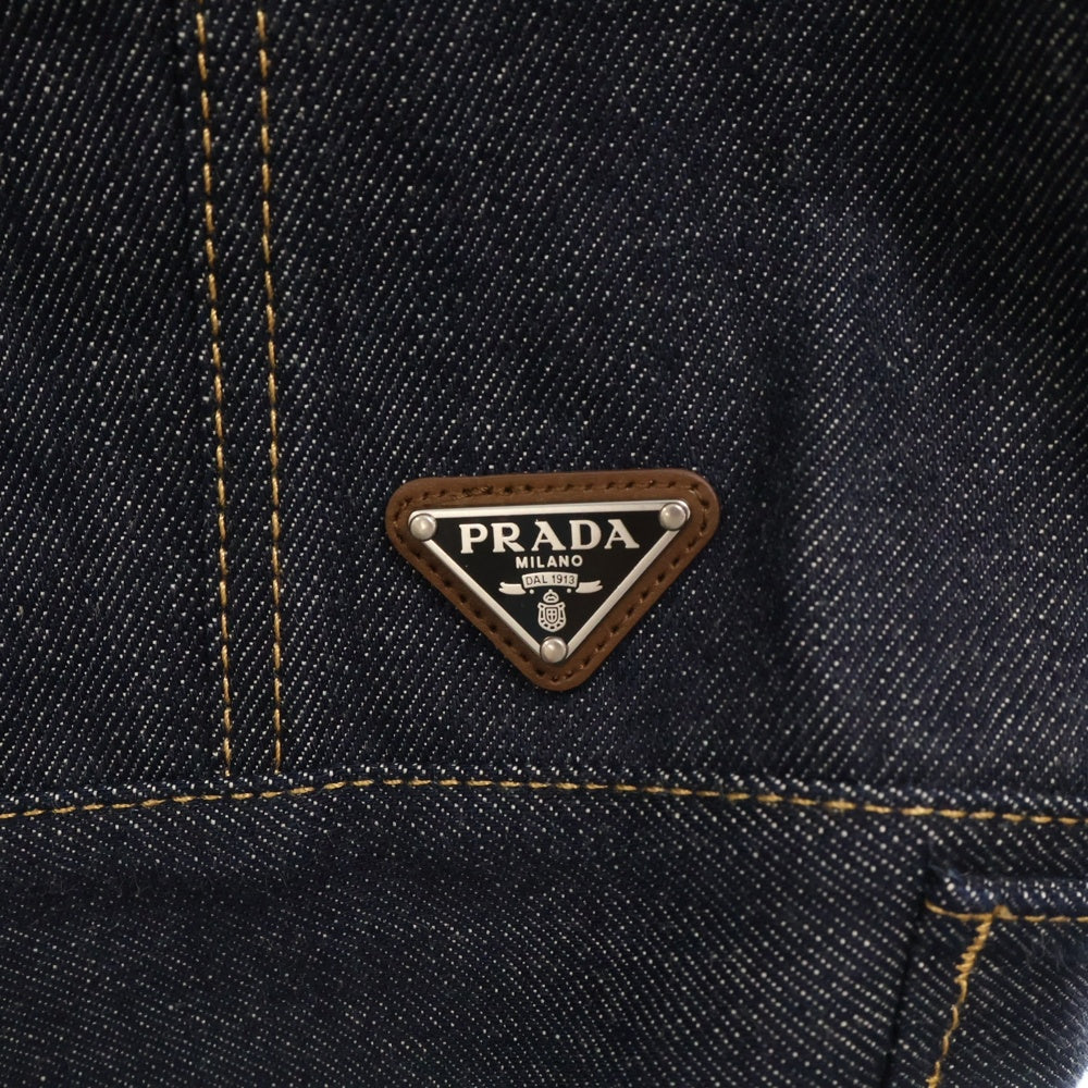 PRADA(プラダ) トライアングルロゴ メタルプレート セルビッジ デニムベスト シンチバック レディース インディゴ GFB312