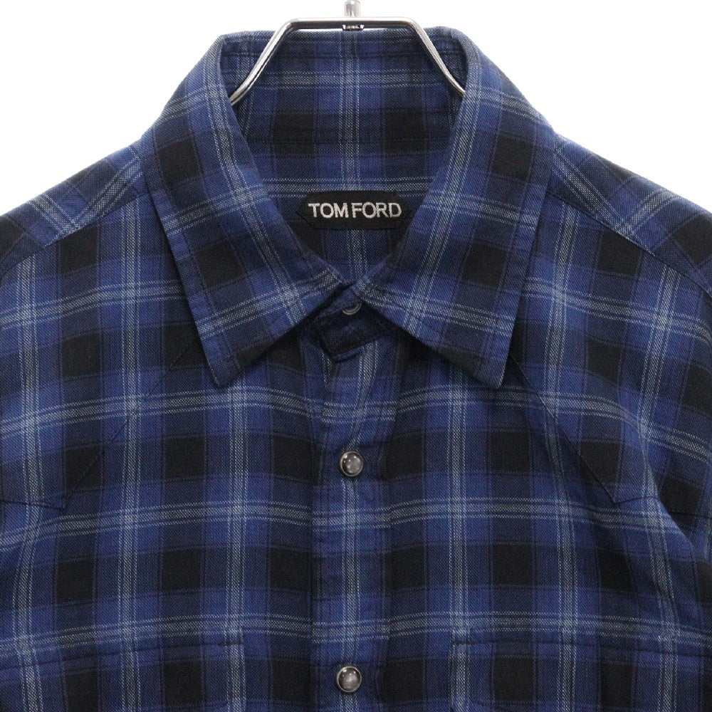 TOM FORD(トムフォード) 長袖チェックウェスタンシャツ ブルー/ブラック 8FT271 94MEKI