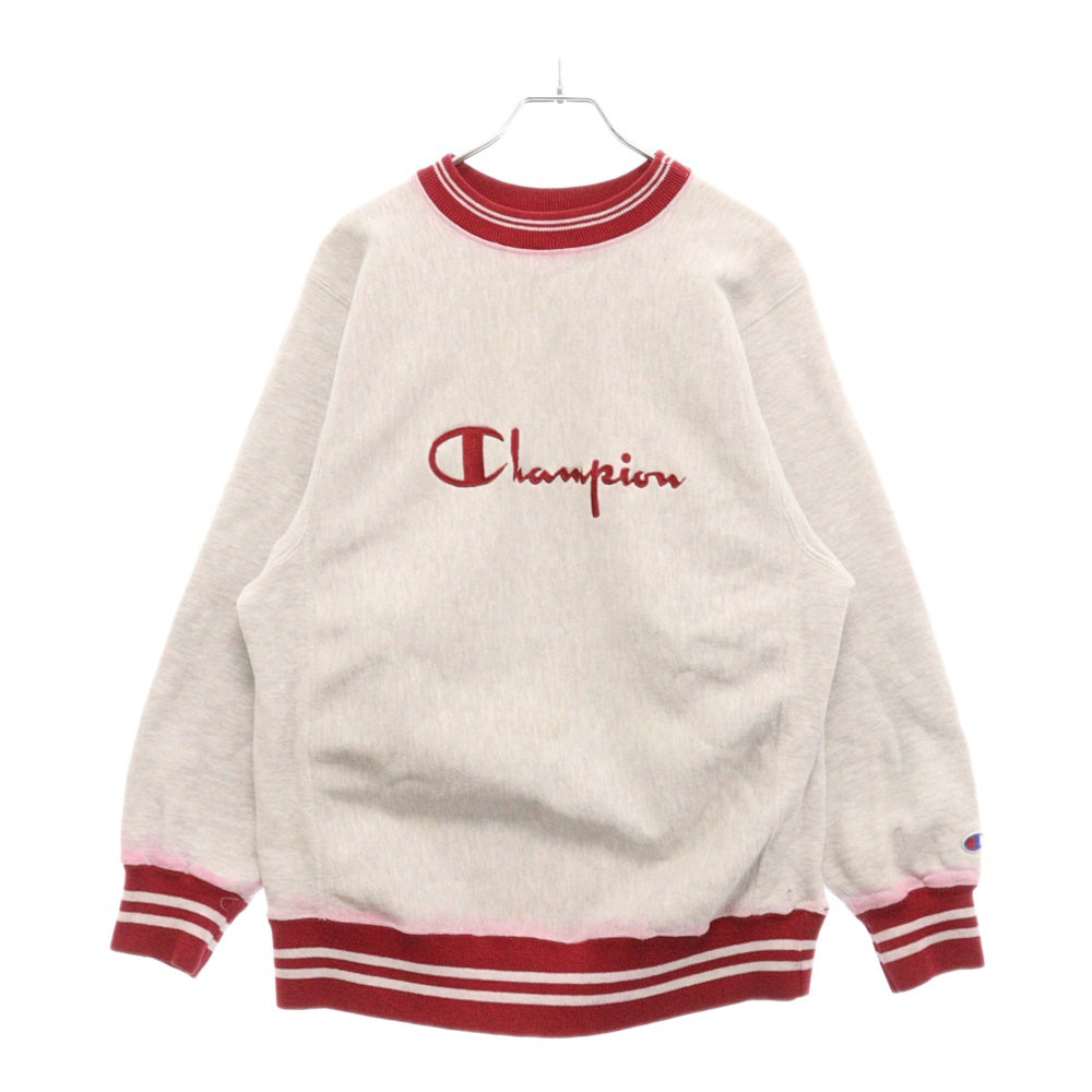 CHAMPION(チャンピオン) 90s VINTAGE REVERSE WEAVE ヴィンテージ リバースウィーブ 刺繍タグ リブライン クルーネックスウェットトレーナー グレー/レッド