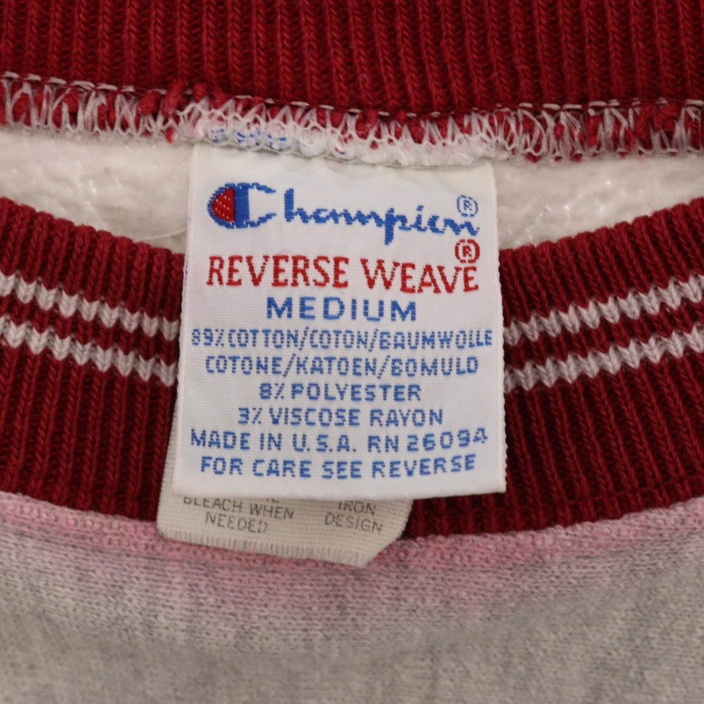 CHAMPION(チャンピオン) 90s VINTAGE REVERSE WEAVE ヴィンテージ リバースウィーブ 刺繍タグ リブライン クルーネックスウェットトレーナー グレー/レッド