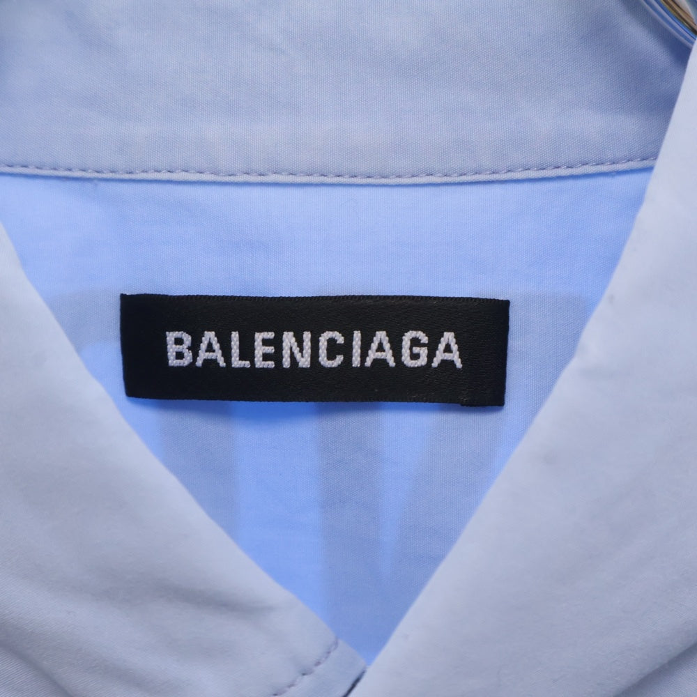 BALENCIAGA(バレンシアガ) ショルダーロゴプリント オーバーサイズロングスリーブドレスシャツ ブルー 556878