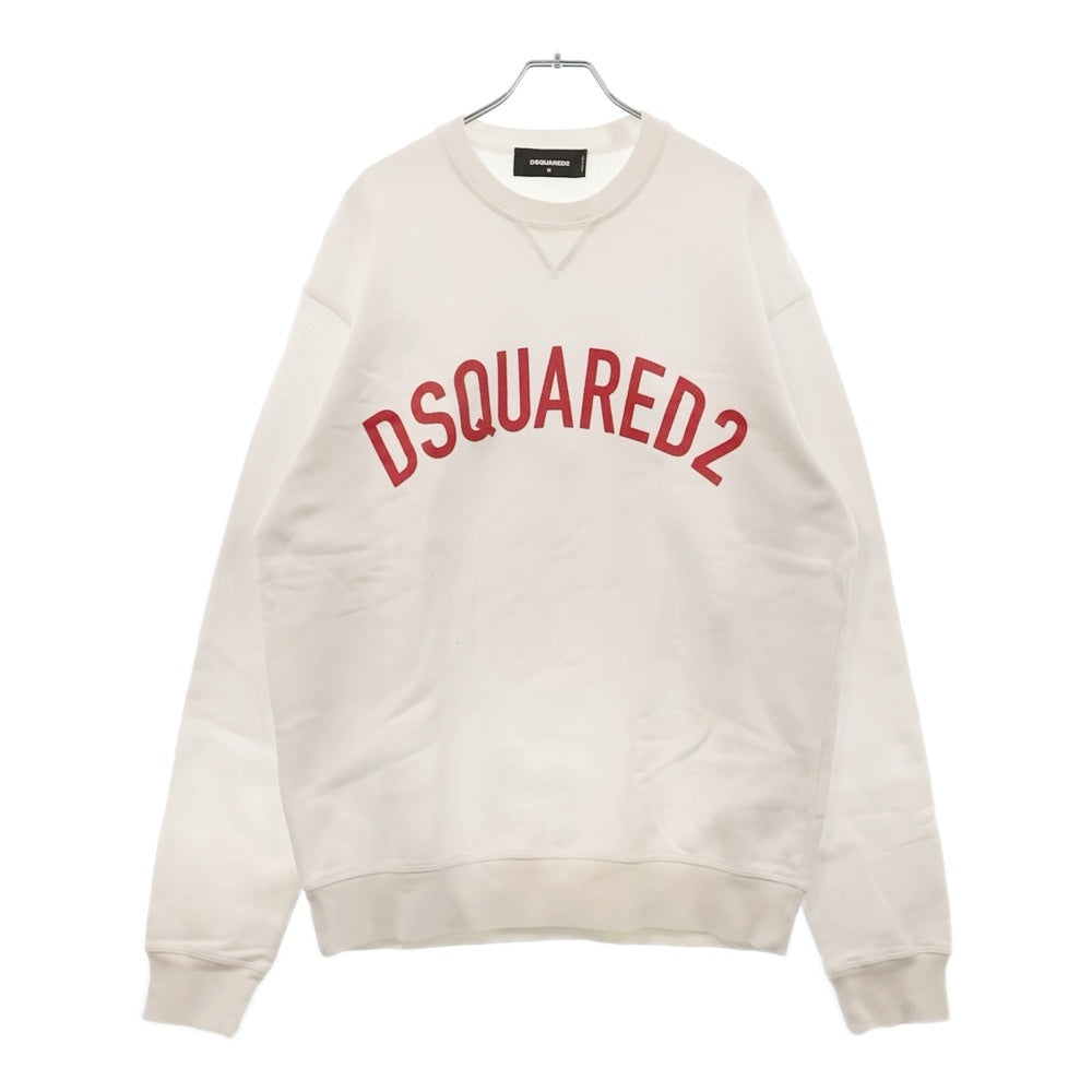 DSQUARED2(ディースクエアード) 19SS フロントアーチロゴプリントクルーネックスウェットトレーナー ホワイト S71GU0294