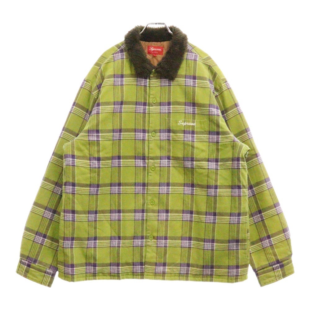 SUPREME(シュプリーム) 21AW Faux Fur Collar Flannel Shirt フェイクファーカラー フランネル長袖シャツ グリーン