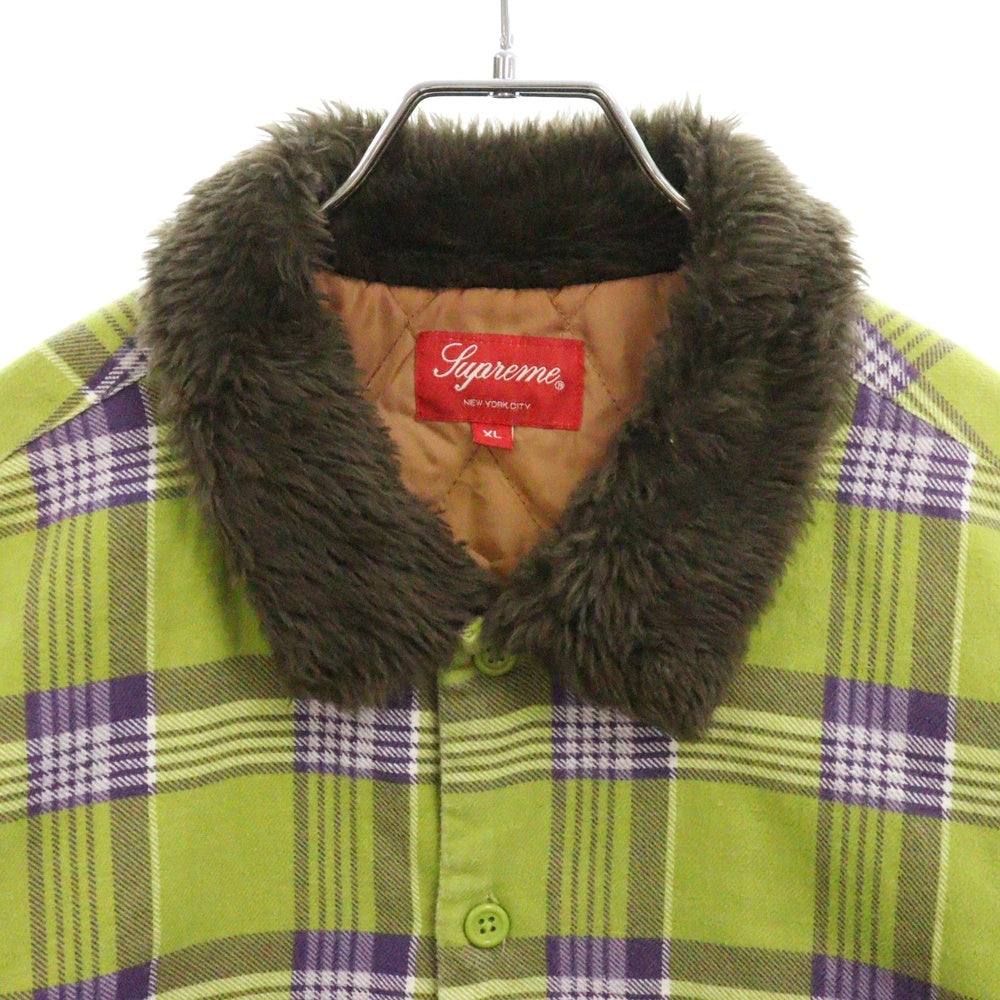 SUPREME(シュプリーム) 21AW Faux Fur Collar Flannel Shirt フェイクファーカラー フランネル長袖シャツ グリーン