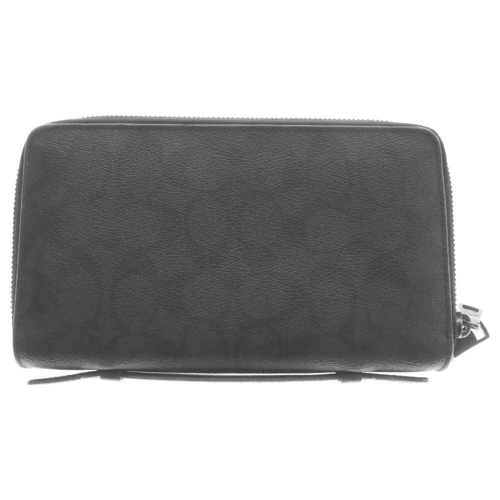 COACH(コーチ) ダブルジップ トラベオーガナイザー シグネチャー ハンドル付 長財布 レザーウォレット クラッチバッグ ハンドバッグ ブラック/グレー F25528