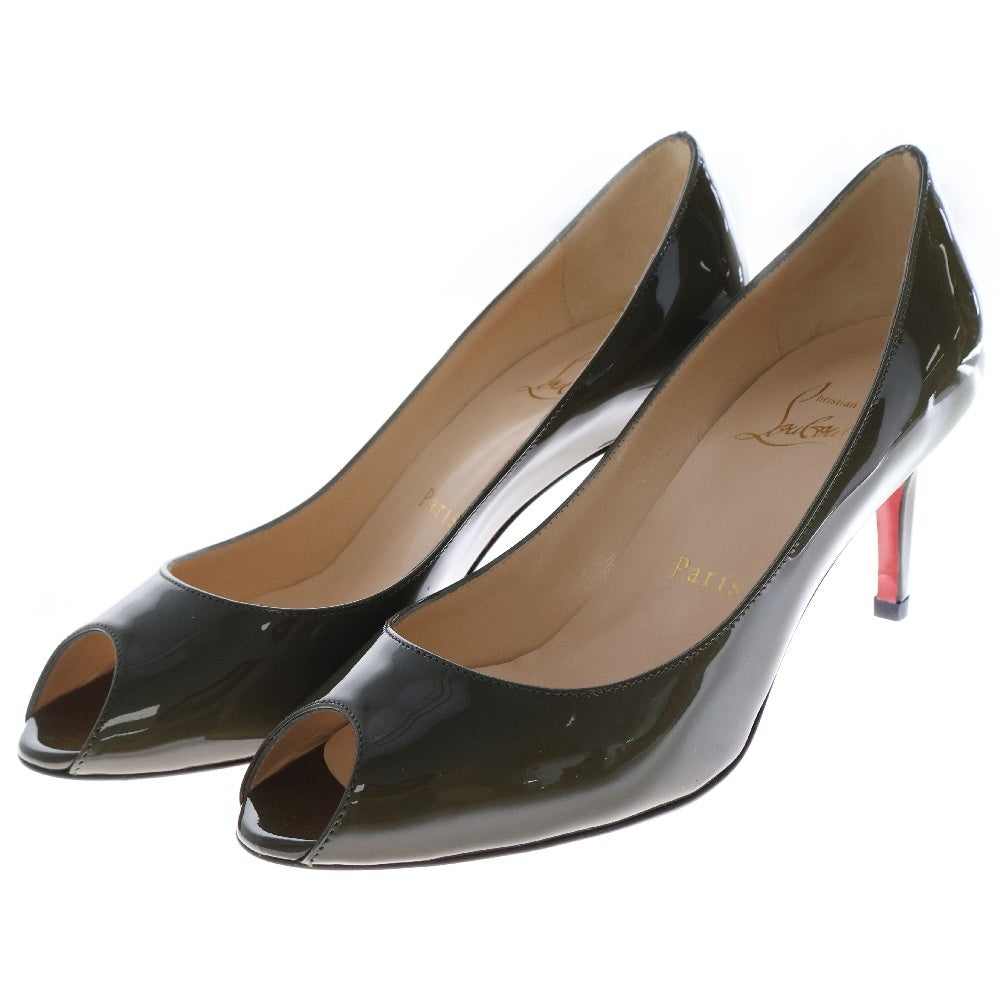 CHRISTIAN LOUBOUTIN(クリスチャンルブタン) YOU YOU 70 PATENT CALF パテント カーフ オープントゥ ヒール パンプス カーキ 1100284 レディース