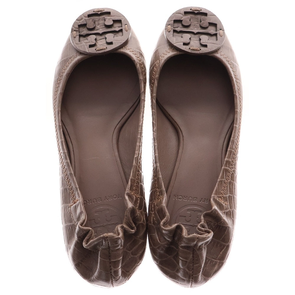 TORY BURCH(トリー バーチ) クロコ 型押し トゥロゴ バレリーナ パンプス ブラウン レディース