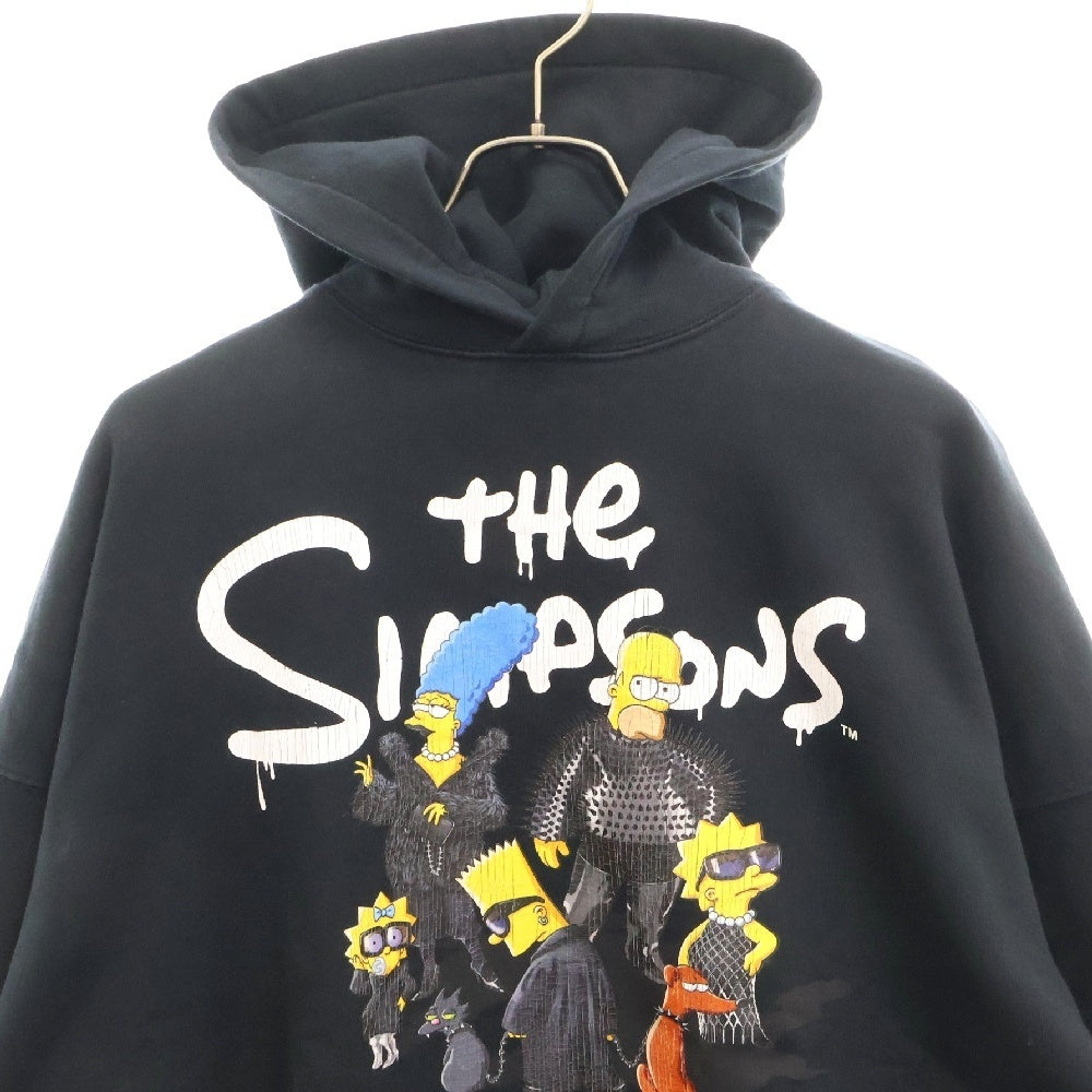 BALENCIAGA(バレンシアガ) 22SS THE Simpsons Printed Cotton-Jersey Hoodie ザシンプソンズ フロントキャラクタープリント スウェット プルオーバーパーカー ブラック 674986 TLVG8