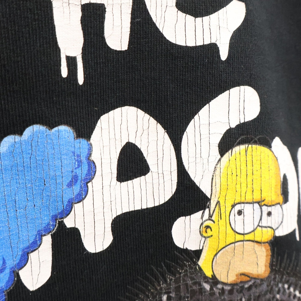 BALENCIAGA(バレンシアガ) 22SS THE Simpsons Printed Cotton-Jersey Hoodie ザシンプソンズ フロントキャラクタープリント スウェット プルオーバーパーカー ブラック 674986 TLVG8