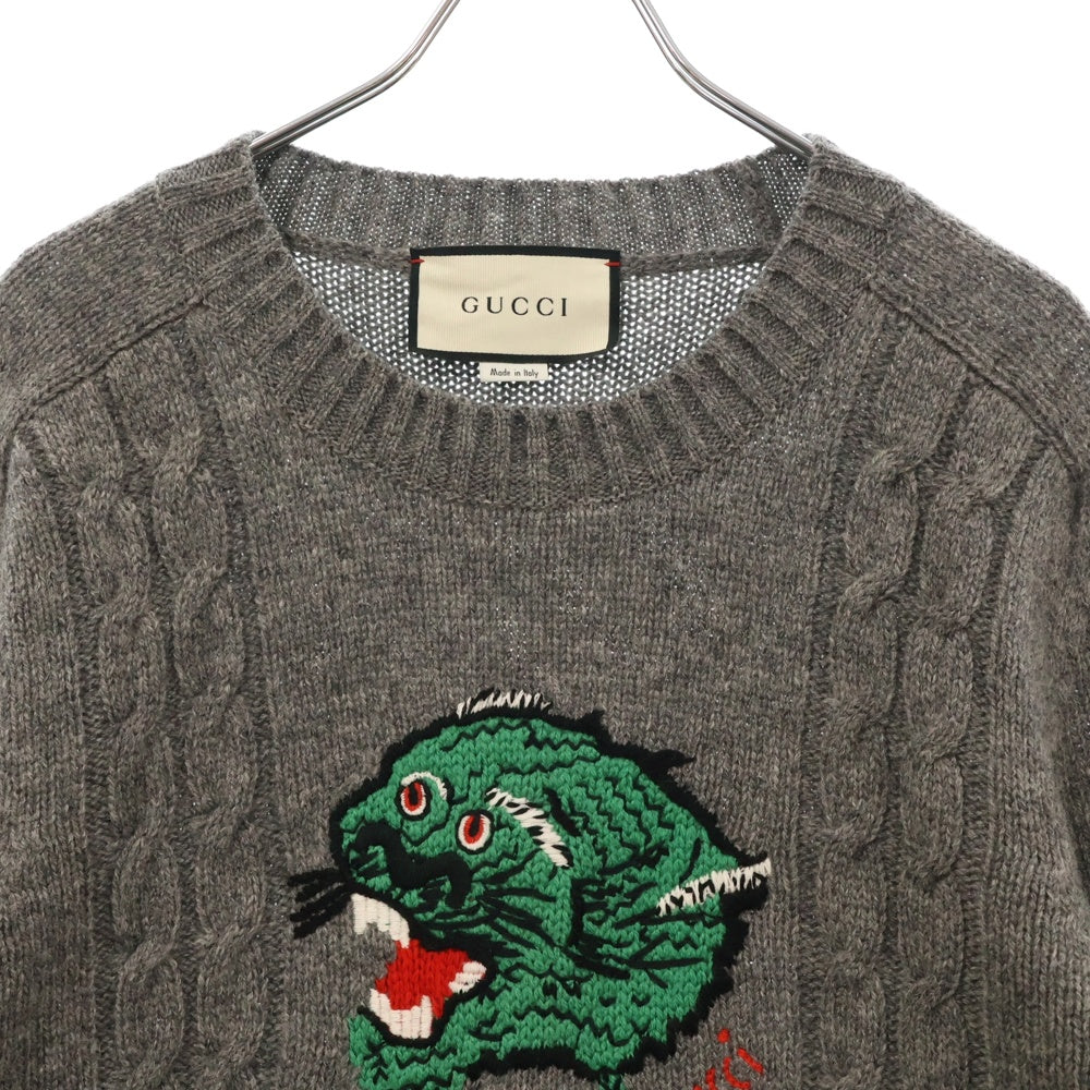 GUCCI(グッチ) パンサーフェイス カシミヤ混 ニット セーター グレー 545682 XKAEJ