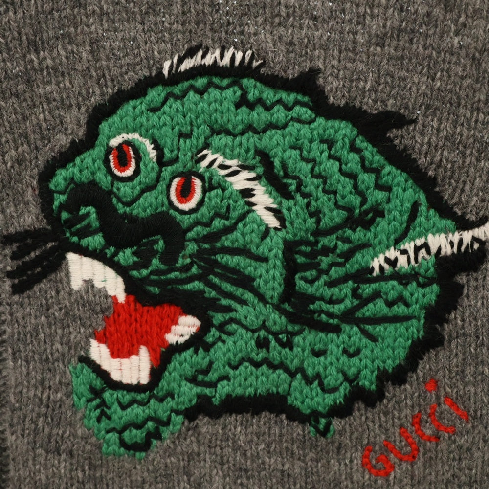 GUCCI(グッチ) パンサーフェイス カシミヤ混 ニット セーター グレー 545682 XKAEJ