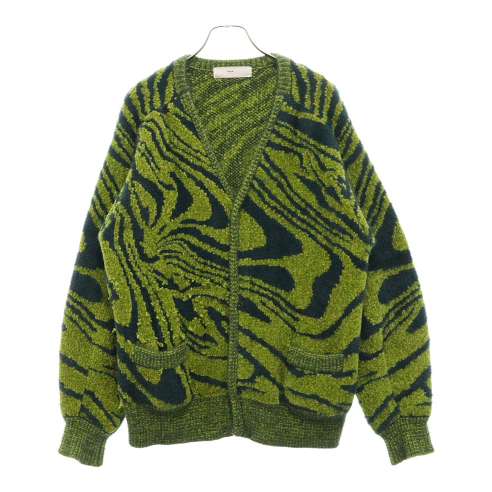 TOGA PULLA(トーガ プルラ) 22AW モールニット ジャガード Vネック カーディガン グリーン/ネイビー レディース TP22-X0207