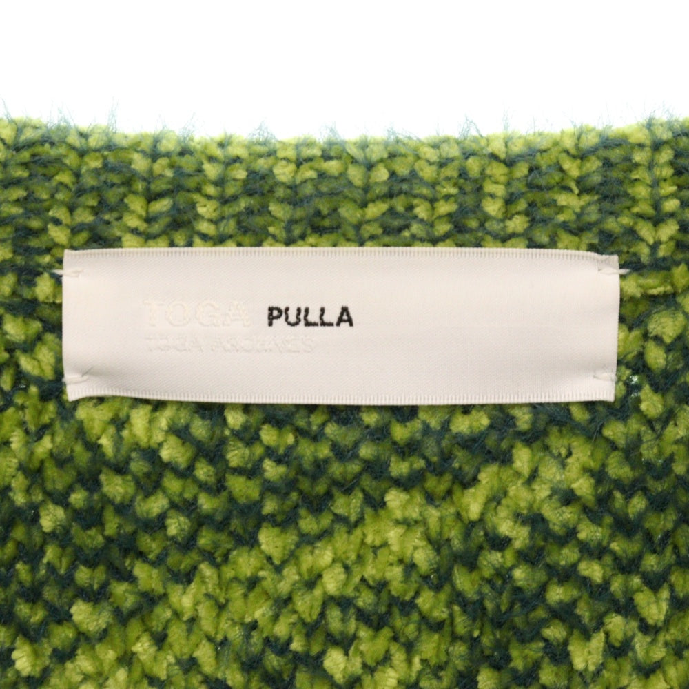TOGA PULLA(トーガ プルラ) 22AW モールニット ジャガード Vネック カーディガン グリーン/ネイビー レディース TP22-X0207