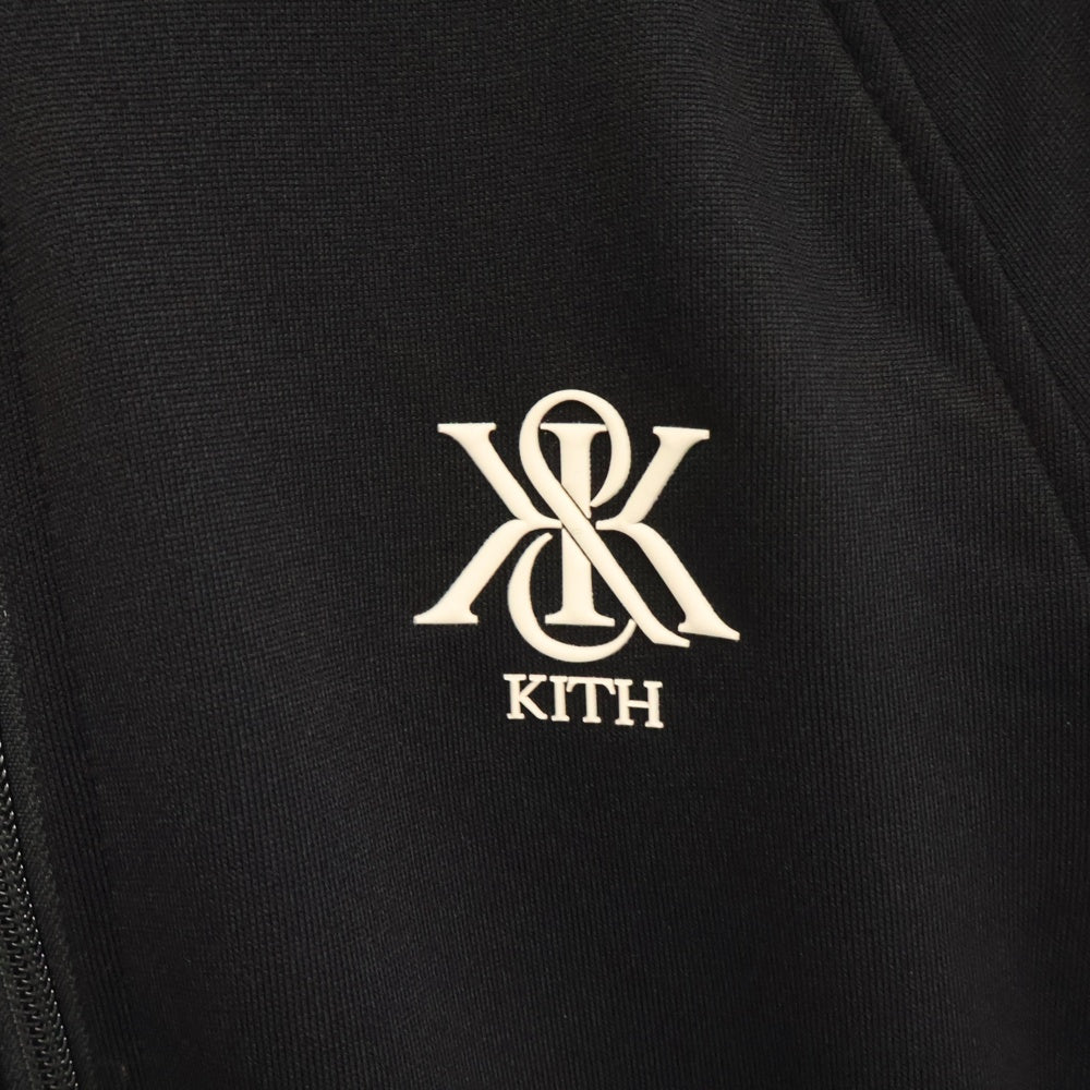 KITH(キス) W ARBOR HOODED TRACK JACKET 胸ロゴ刺繍 サイドライン ジップアップスウェットパーカー フーディー ブラック レディース 25-011-0611-0002-1-0