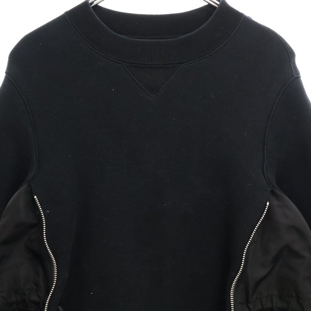 Sacai(サカイ) 20AW Sponge Sweat MA-1 Dress スポンジ 異素材切替 クルーネックスウェットトレーナー ドレス レディース ブラック SCW-059