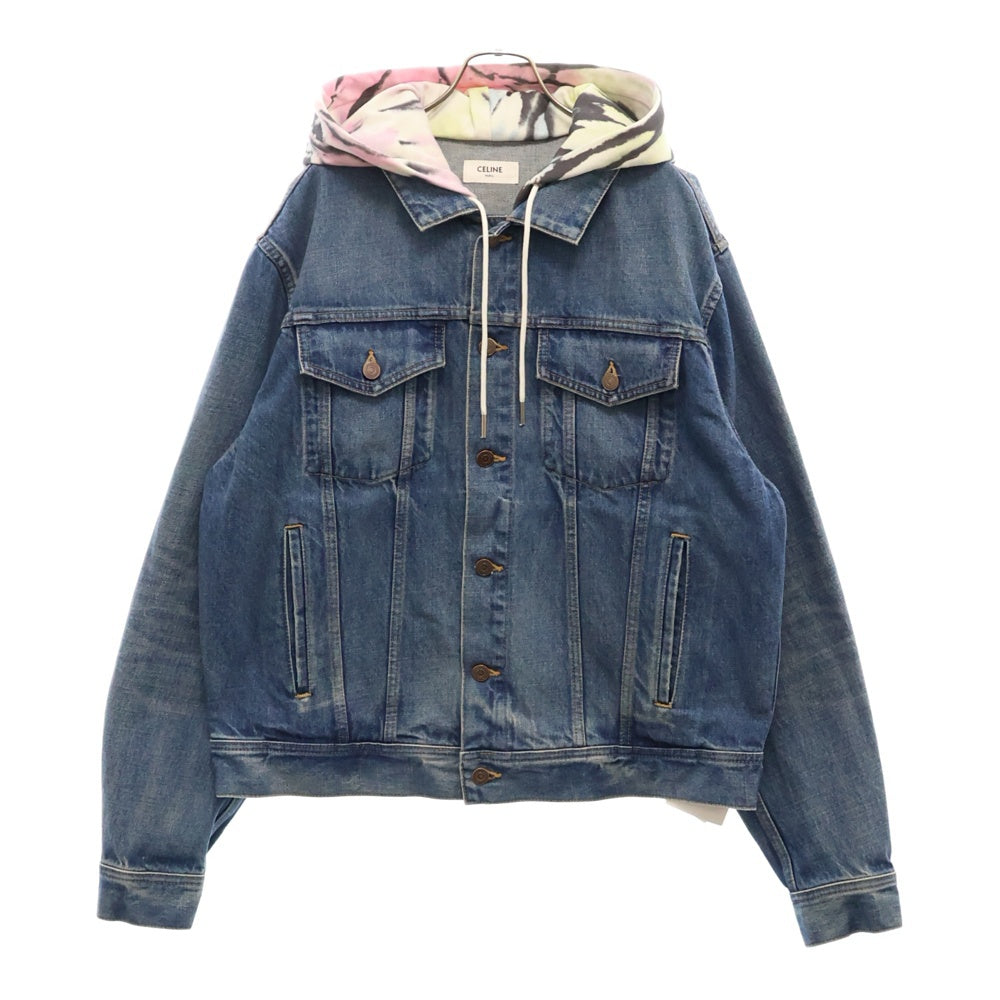 CELINE(セリーヌ) 23AW ユニオンウォッシュ ドッキング タイダイ フーデッド デニム トラッカージャケット インディゴ/ホワイト 2Q660930F.07UW