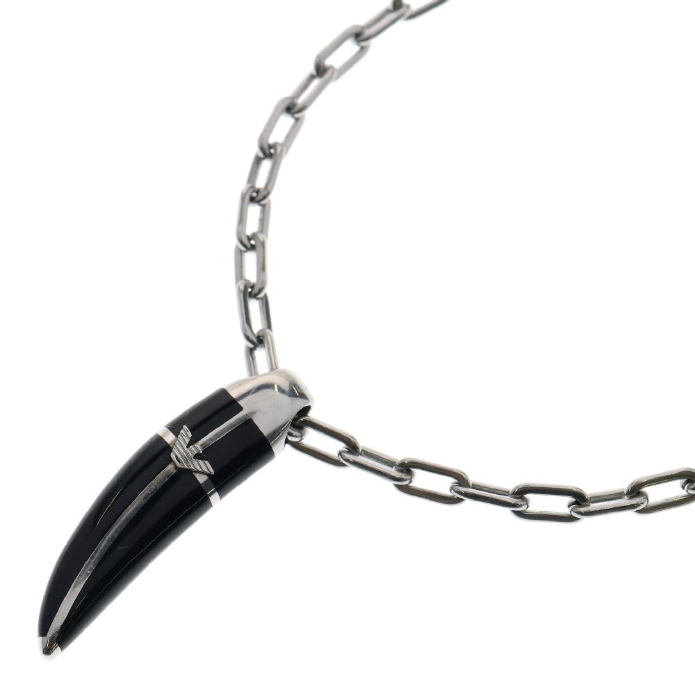 EMPORIO ARMANI(エンポリオ アルマーニ) コルノチャーム ロゴプレート チェーンネックレス シルバー/ブラック EGS1613040