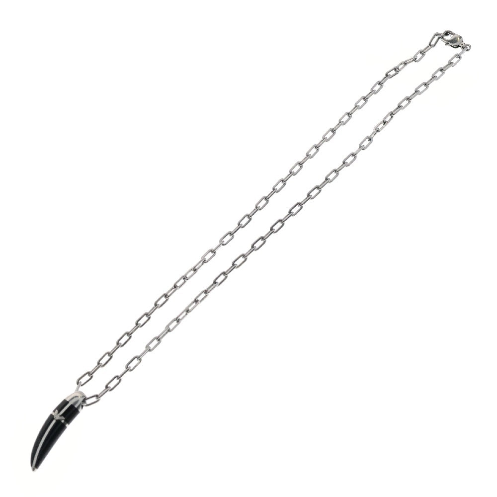 EMPORIO ARMANI(エンポリオ アルマーニ) コルノチャーム ロゴプレート チェーンネックレス シルバー/ブラック EGS1613040