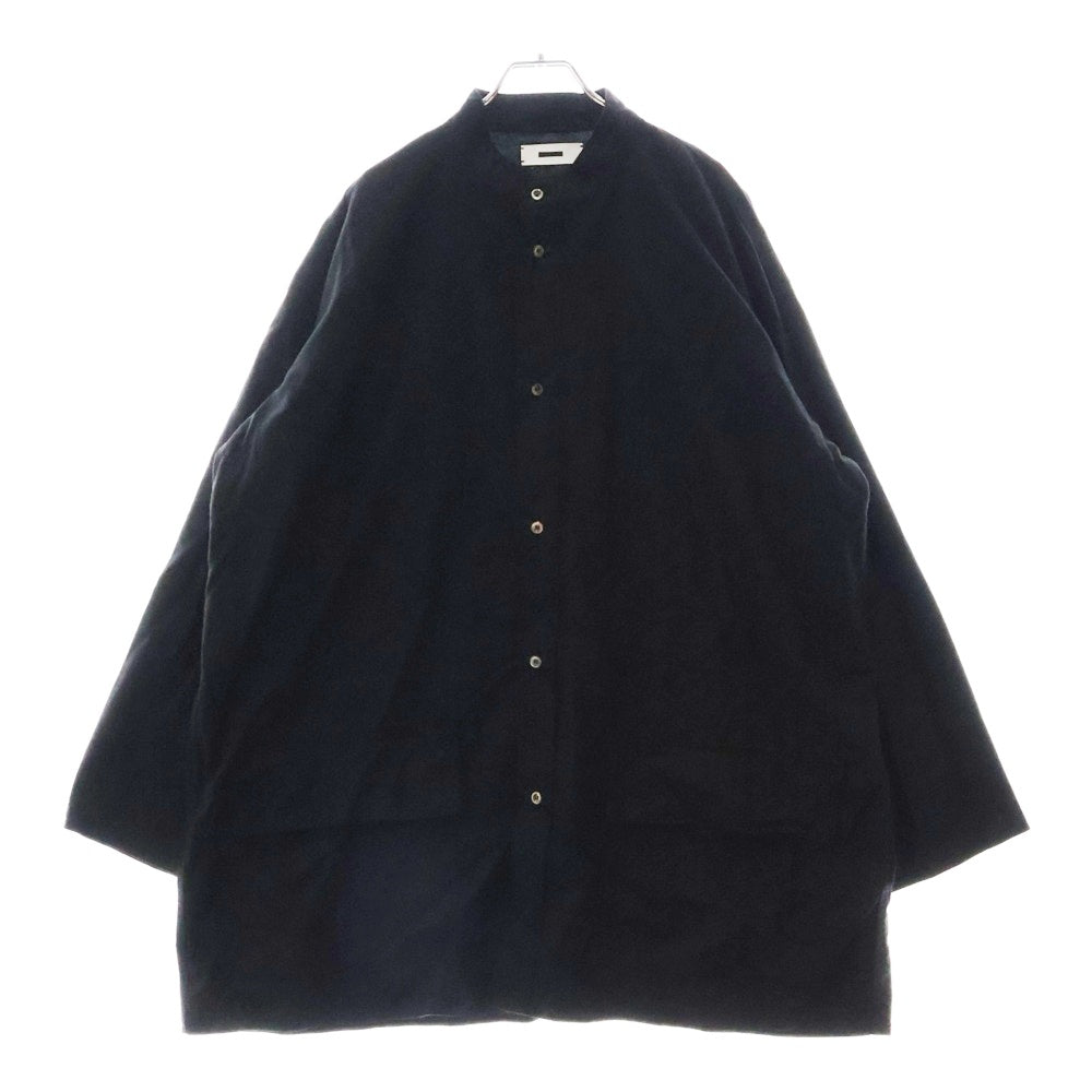 REVERBERATE(リバーバレイト) ノーカラー コットン ロング長袖シャツ ブラック