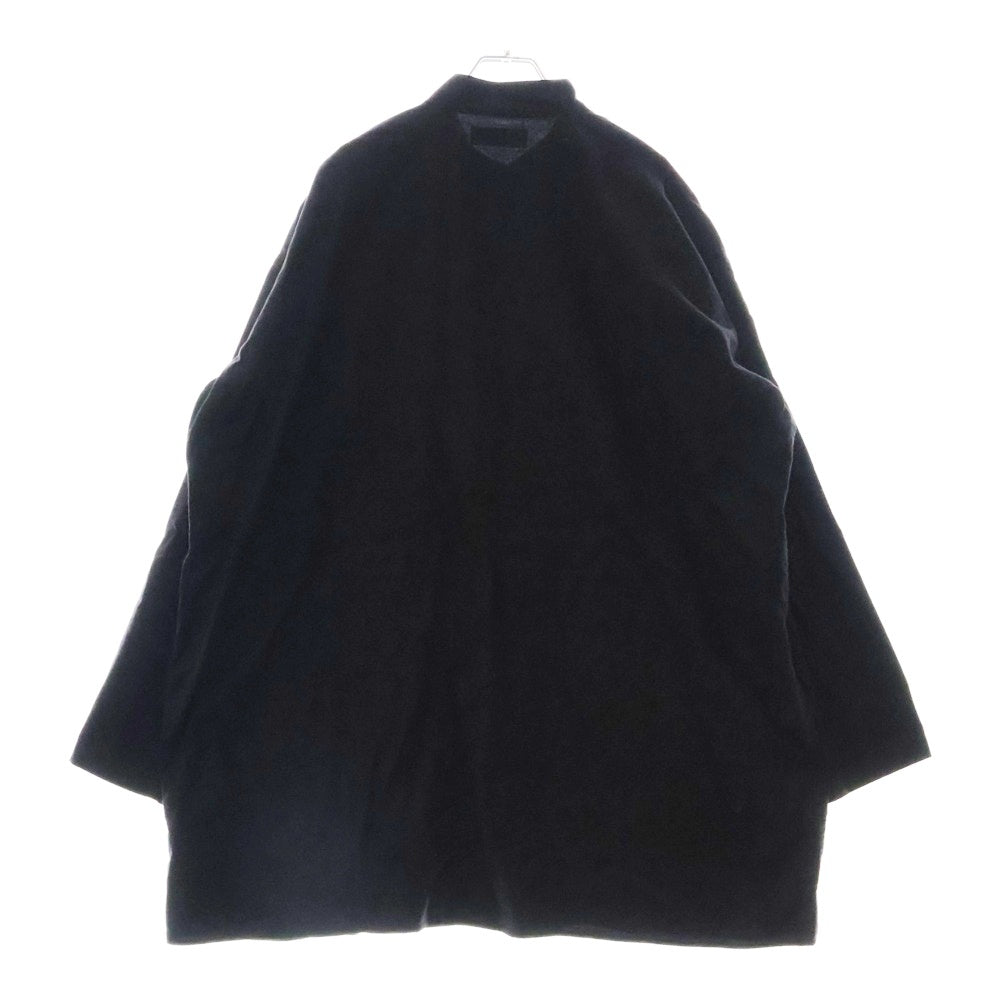 REVERBERATE(リバーバレイト) ノーカラー コットン ロング長袖シャツ ブラック