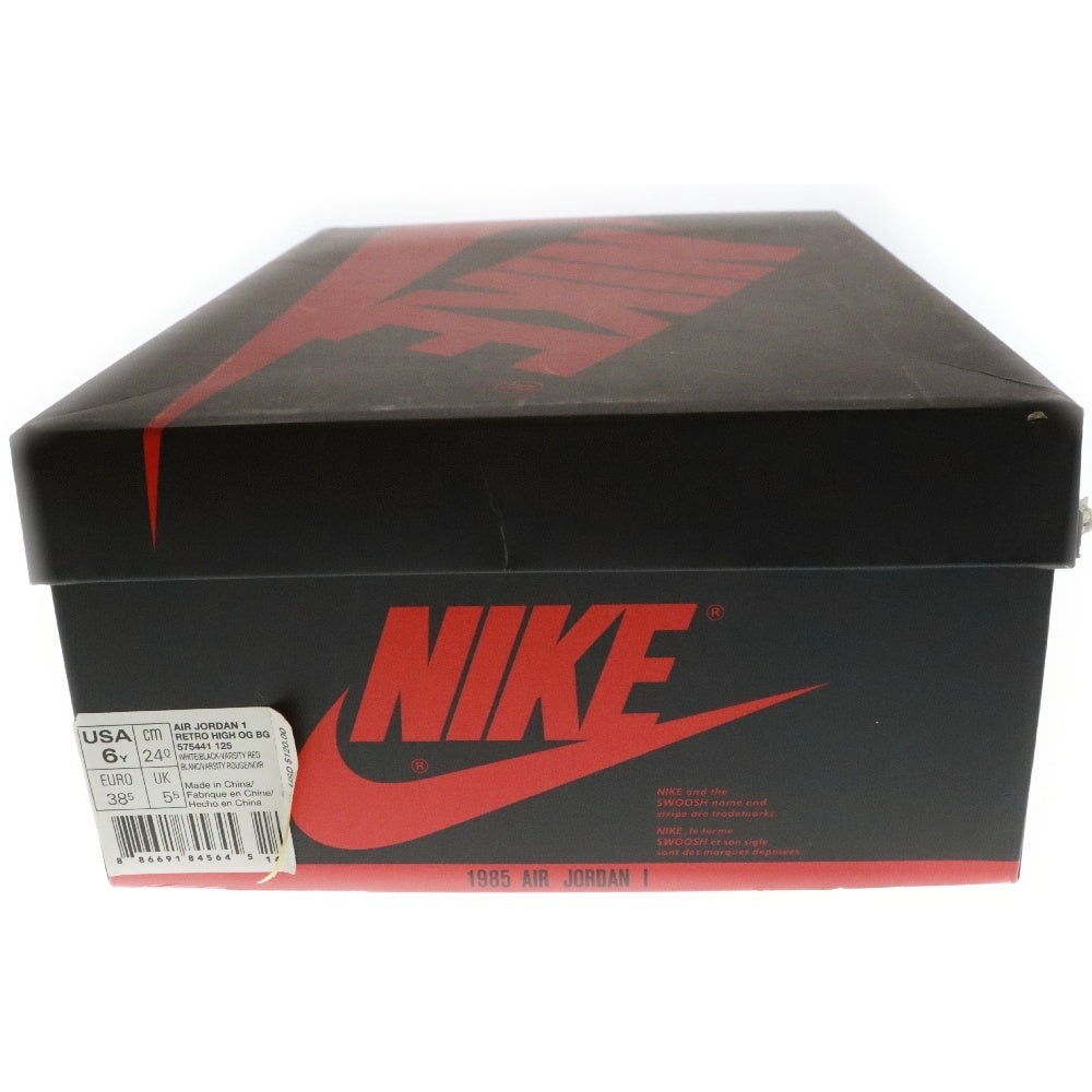 NIKE(ナイキ) AIR JORDAN 1 RETRO HIGH OG BG エアジョーダンワン ハイカットスニーカー ブラック レッド つま黒 US6Y/24cm 575441-125 レディース