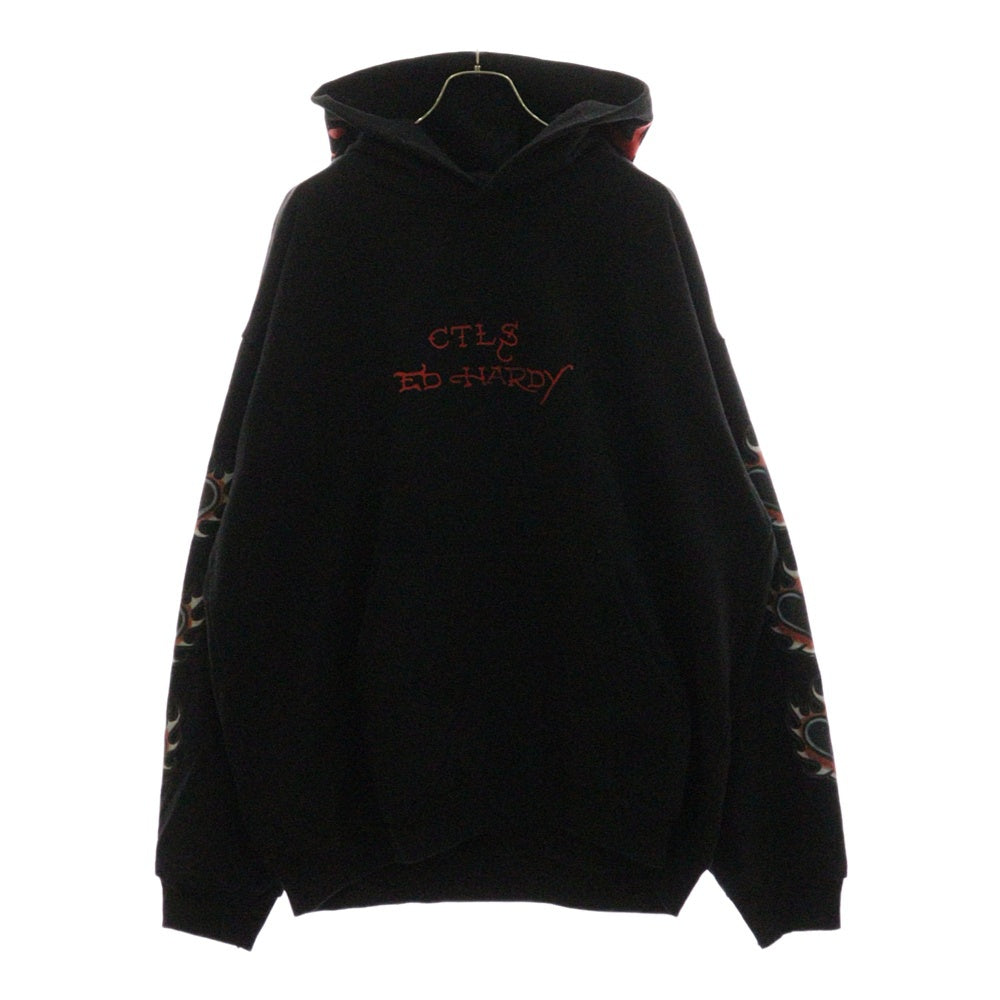 cvtvlist(カタリスト) × Ed Hardy エドハーディー グラフィックプリント プルオーバーパーカー フーディー ブラック 210111EH02