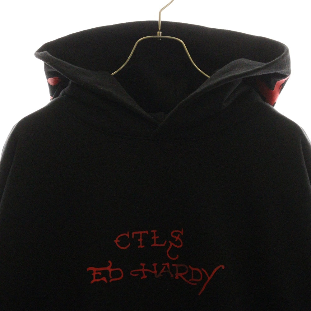 cvtvlist(カタリスト) × Ed Hardy エドハーディー グラフィックプリント プルオーバーパーカー フーディー ブラック 210111EH02