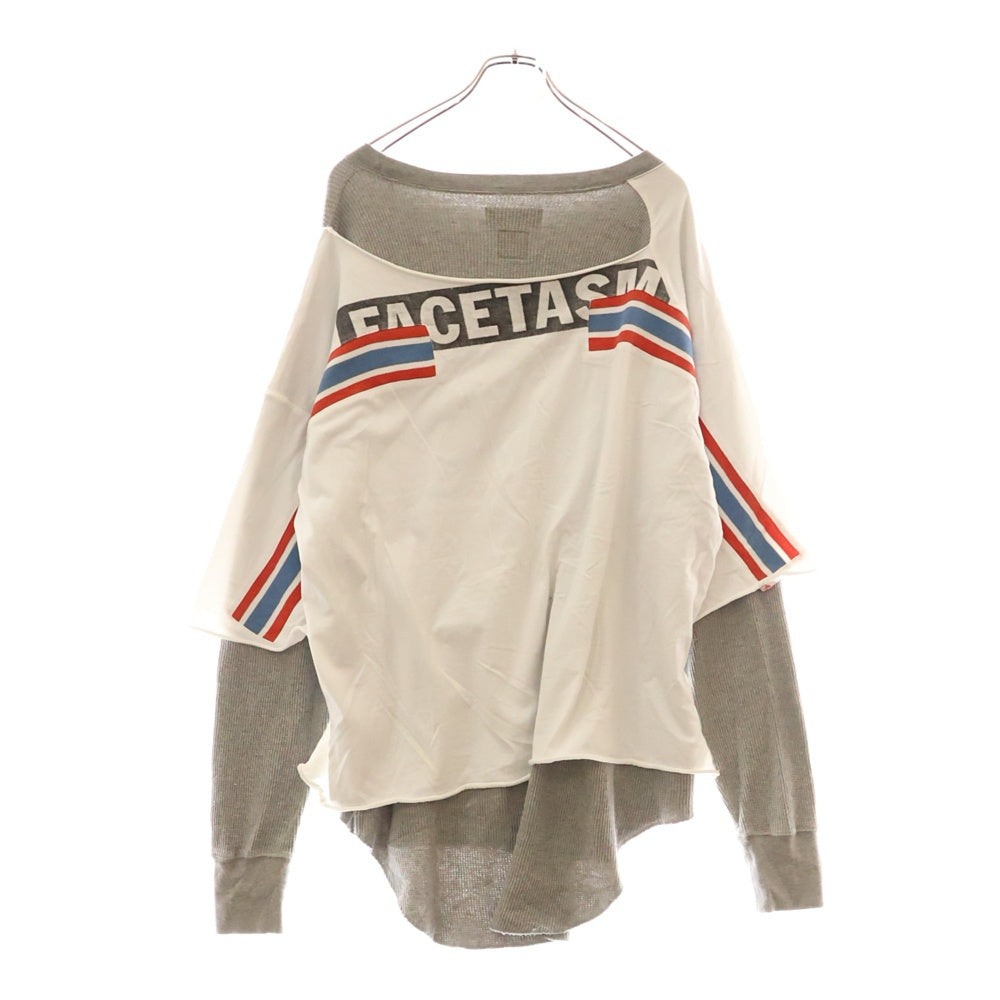 FACETASM(ファセッタズム) 20AW LAYERED LONG SLEEVE TEE レイヤード ドッキング クルーネック長袖Tシャツ カットソー ホワイト/グレー MORK-TEE-U08