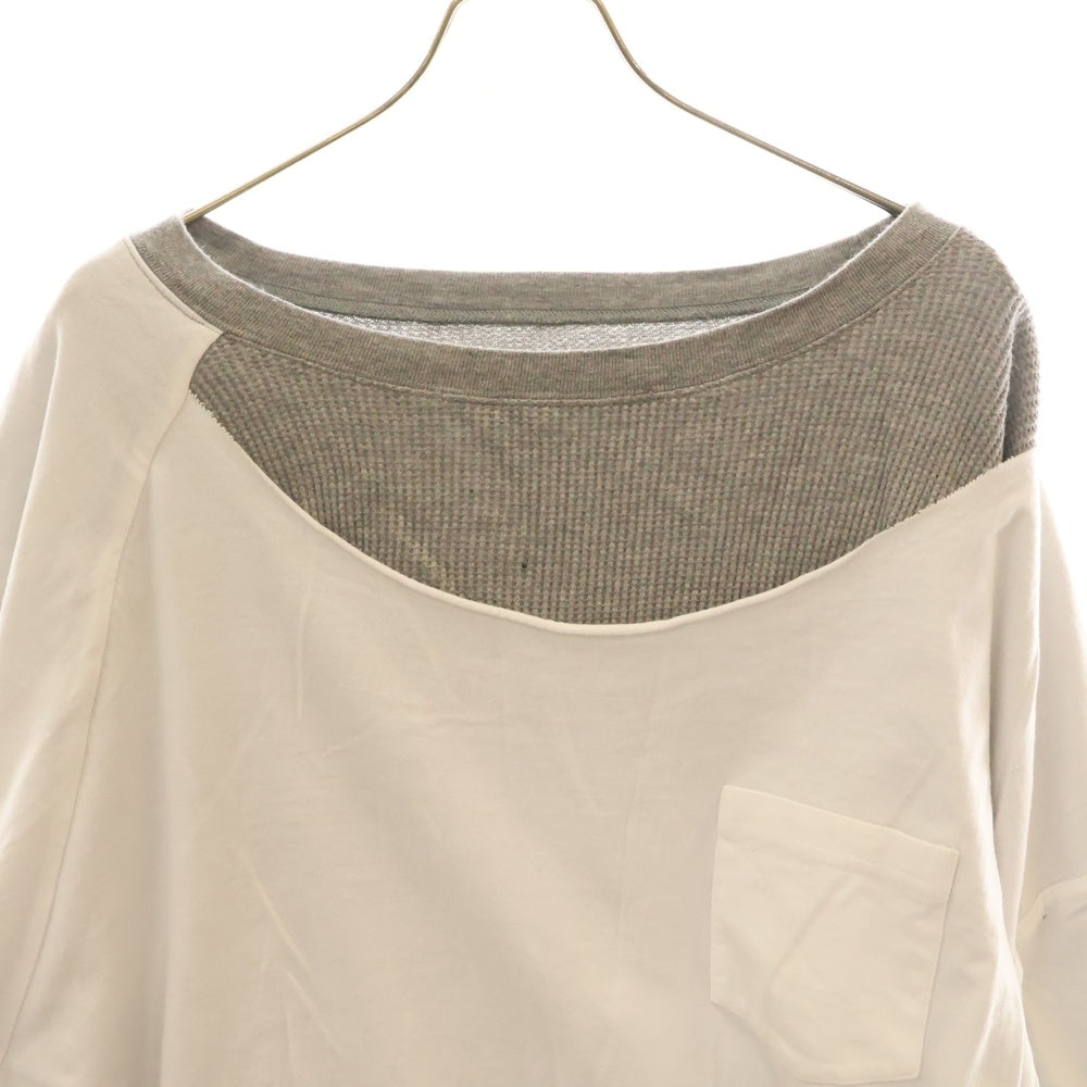 FACETASM(ファセッタズム) 20AW LAYERED LONG SLEEVE TEE レイヤード ドッキング クルーネック長袖Tシャツ カットソー ホワイト/グレー MORK-TEE-U08