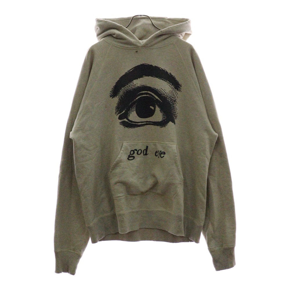 SAINT MICHAEL(セントマイケル) 21SS RAGLAN HOODIE EYE ラグラン アイ グラフィックプリント ダメージ加工プルオーバーパーカー フーディー ベージュ SM-S21-000-036
