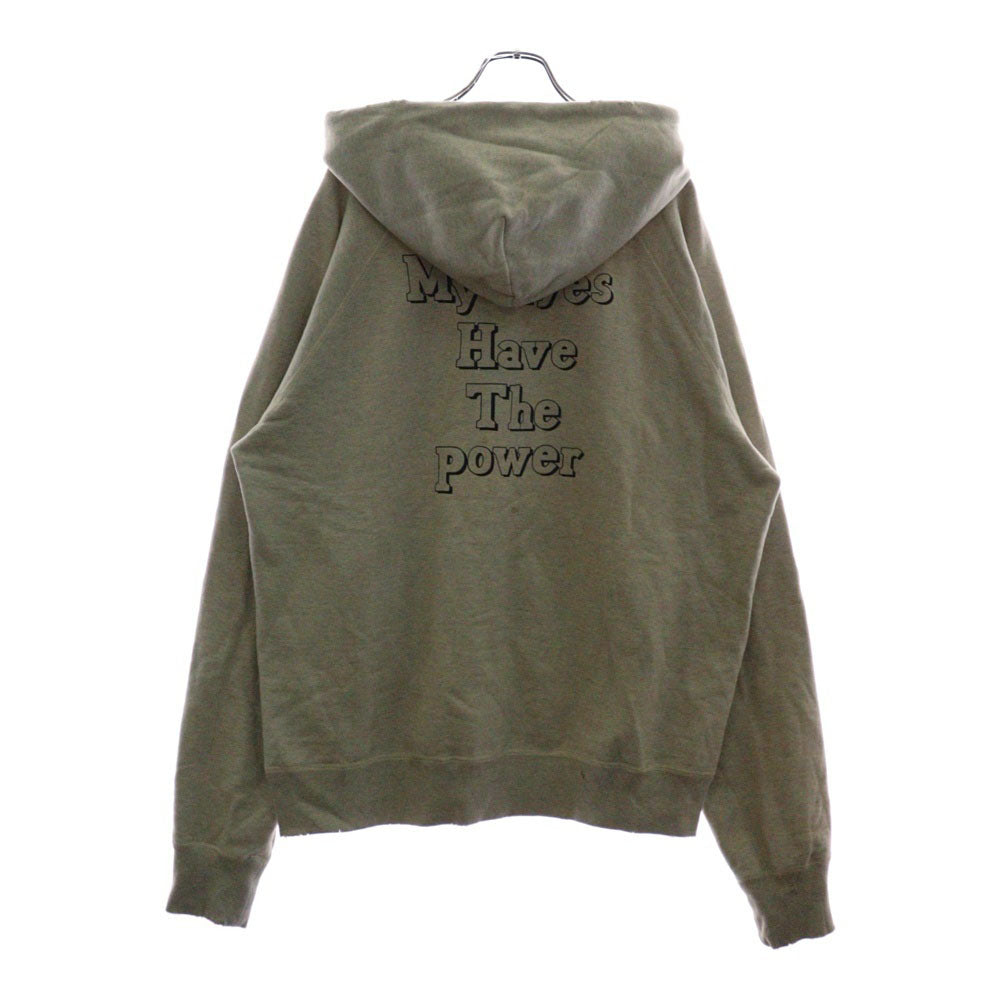 SAINT MICHAEL(セントマイケル) 21SS RAGLAN HOODIE EYE ラグラン アイ グラフィックプリント ダメージ加工プルオーバーパーカー フーディー ベージュ SM-S21-000-036