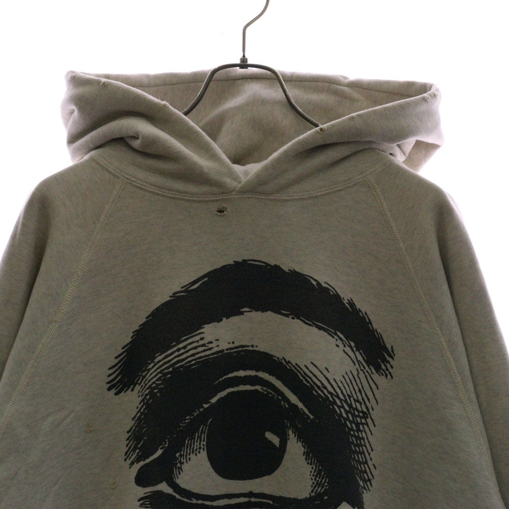 SAINT MICHAEL(セントマイケル) 21SS RAGLAN HOODIE EYE ラグラン アイ グラフィックプリント ダメージ加工プルオーバーパーカー フーディー ベージュ SM-S21-000-036