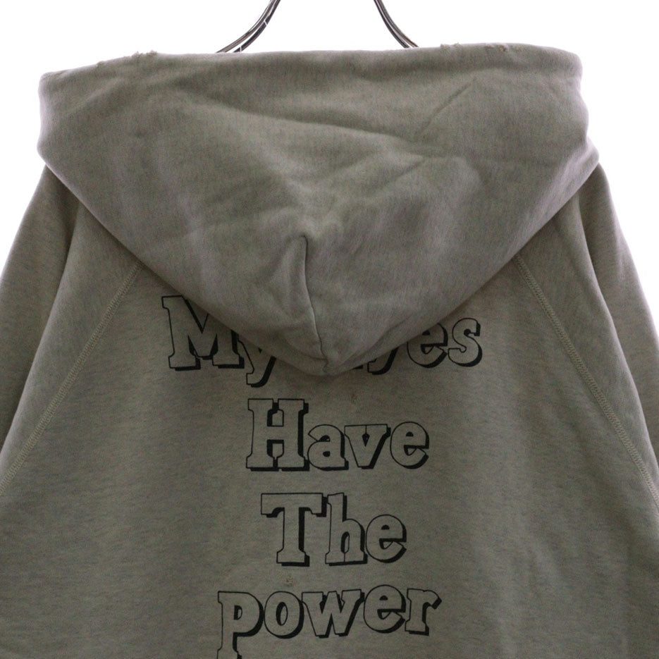 SAINT MICHAEL(セントマイケル) 21SS RAGLAN HOODIE EYE ラグラン アイ グラフィックプリント ダメージ加工プルオーバーパーカー フーディー ベージュ SM-S21-000-036