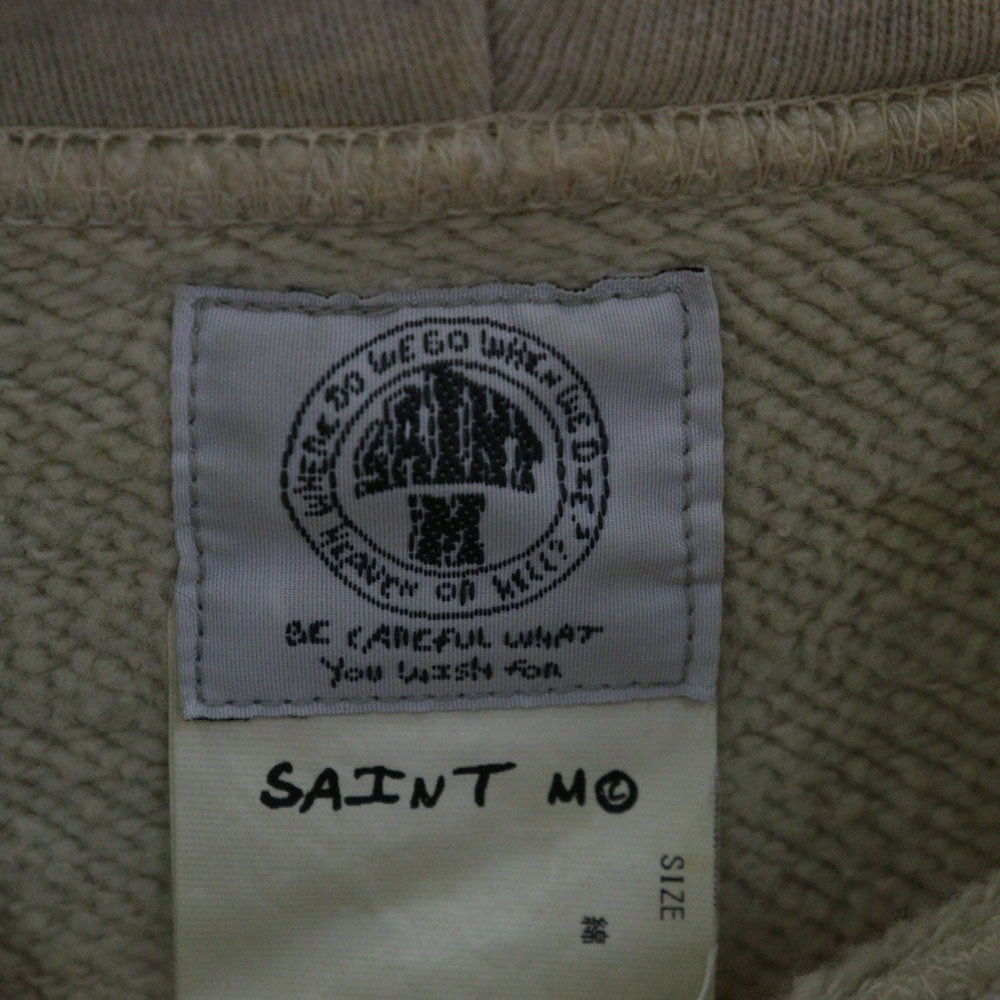 SAINT MICHAEL(セントマイケル) 21SS RAGLAN HOODIE EYE ラグラン アイ グラフィックプリント ダメージ加工プルオーバーパーカー フーディー ベージュ SM-S21-000-036