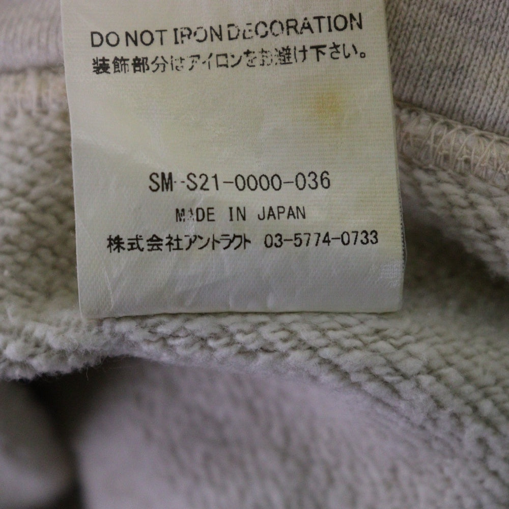SAINT MICHAEL(セントマイケル) 21SS RAGLAN HOODIE EYE ラグラン アイ グラフィックプリント ダメージ加工プルオーバーパーカー フーディー ベージュ SM-S21-000-036