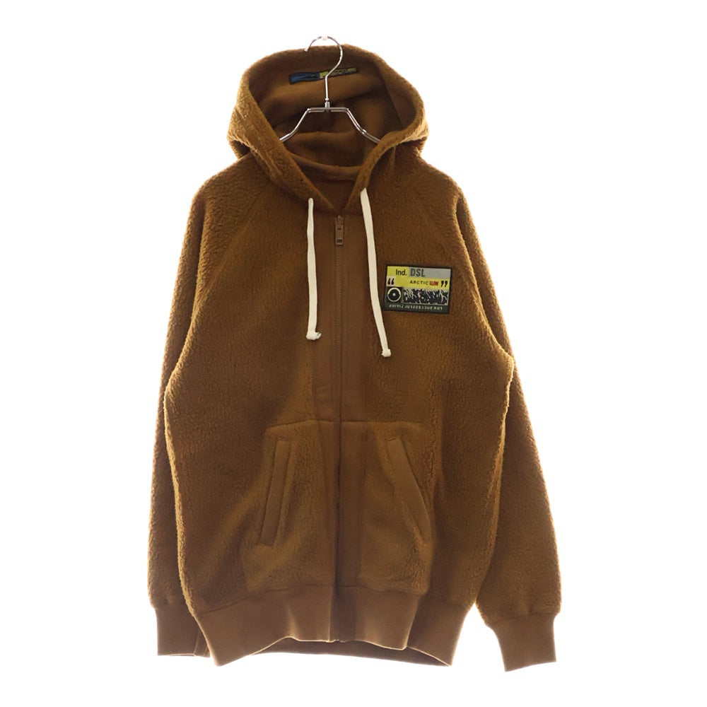 DIESEL(ディーゼル) S-RUMMES パッチデザイン ジップアップ ボアフリース フーディ パーカー ブラウン A08934