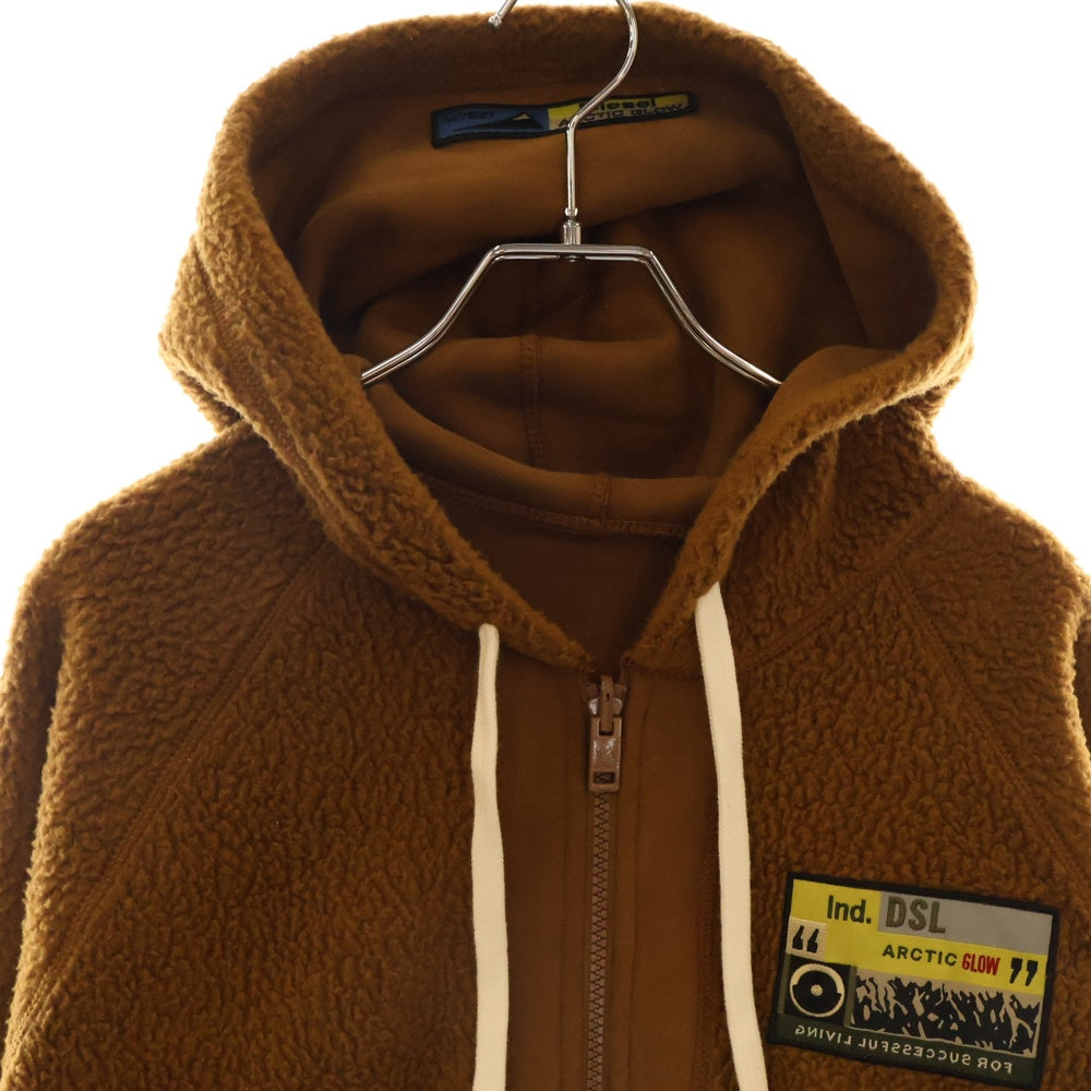 DIESEL(ディーゼル) S-RUMMES パッチデザイン ジップアップ ボアフリース フーディ パーカー ブラウン A08934