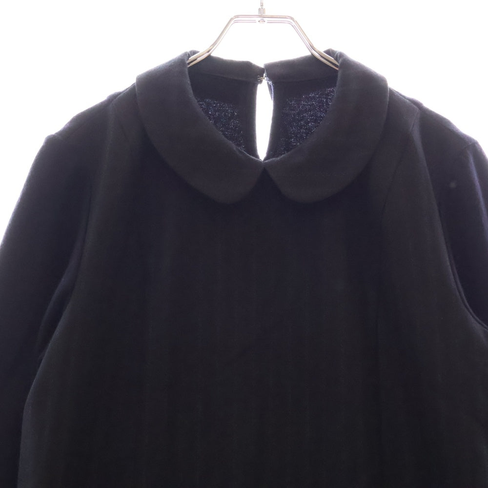 tricot COMME des GARCONS(トリコ コム デ ギャルソン) 90S AD1996 丸襟 フラワーペイント 切替デザイン 長袖ウールワンピース ネイビー レディース TO-080010