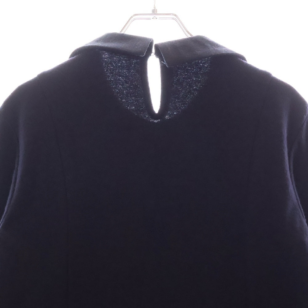 tricot COMME des GARCONS(トリコ コム デ ギャルソン) 90S AD1996 丸襟 フラワーペイント 切替デザイン 長袖ウールワンピース ネイビー レディース TO-080010