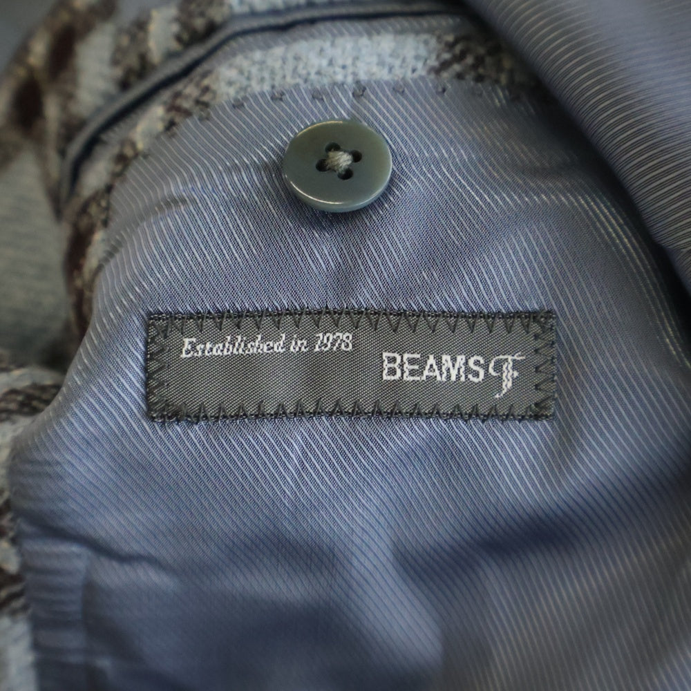 BEAMS(ビームス) BEAMS F ビームスエフ チェック柄 ウールシングルテーラードジャケット ブルー
