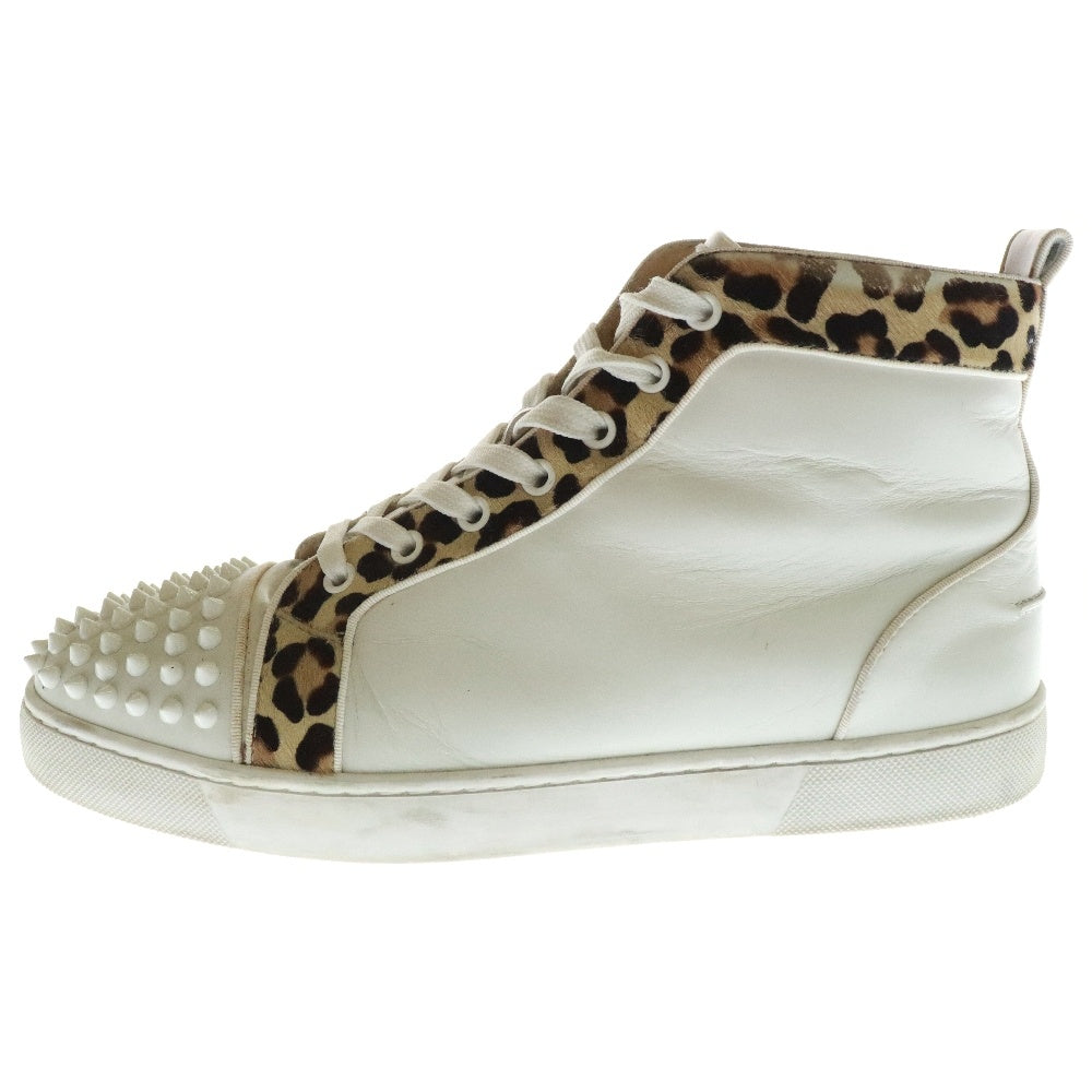 CHRISTIAN LOUBOUTIN(クリスチャンルブタン) LOUIS FLAT ルイス フラット ハラコ レザー スタッズ ハイカット スニーカー ホワイト/ブラウン