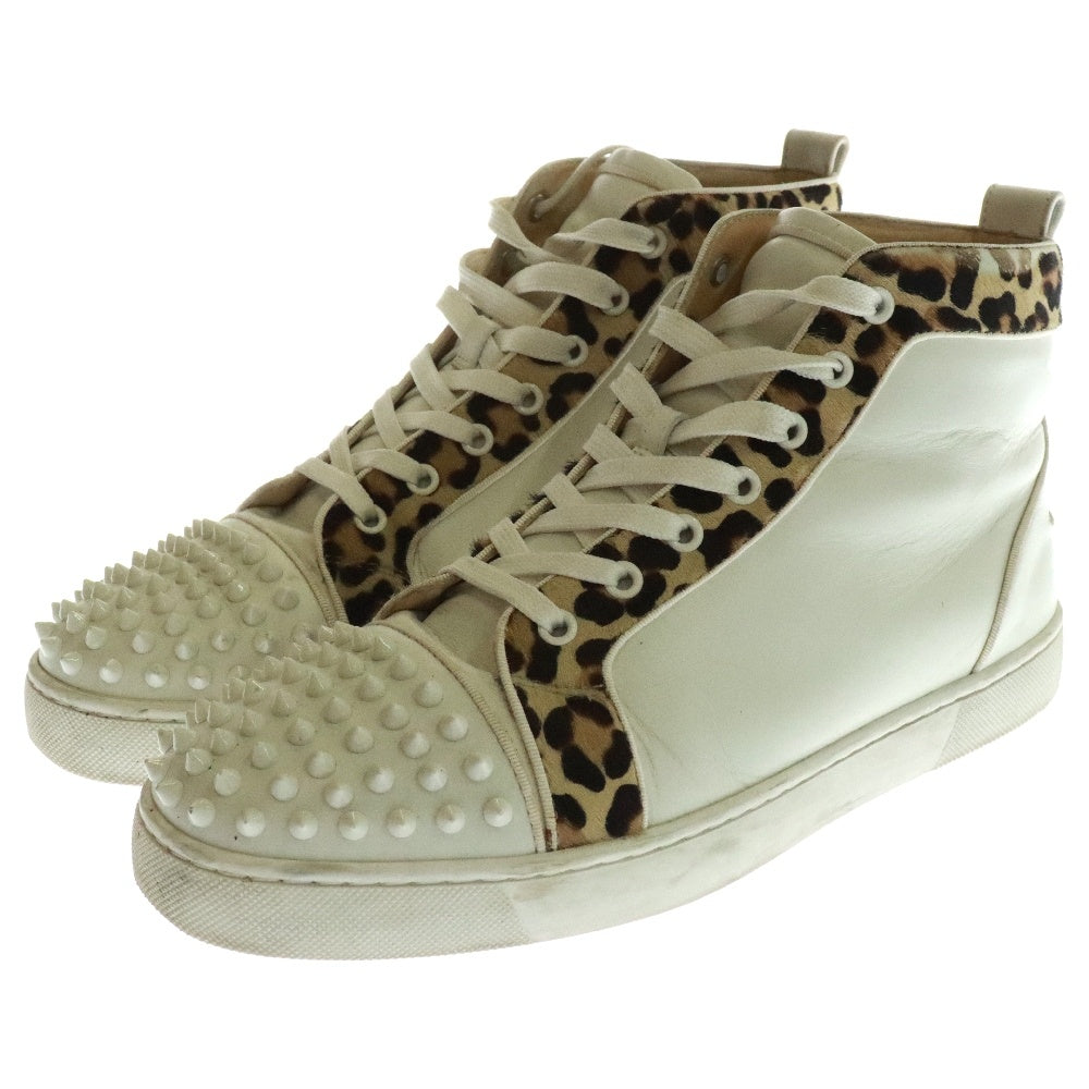 CHRISTIAN LOUBOUTIN(クリスチャンルブタン) LOUIS FLAT ルイス フラット ハラコ レザー スタッズ ハイカット スニーカー ホワイト/ブラウン
