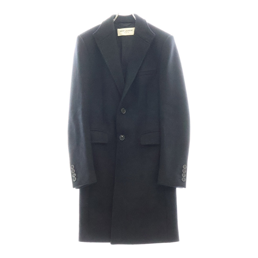 SAINT LAURENT PARIS(サンローランパリ) 16AW ラペル裏レザー切替 ウール チェスター コート ブラック 393655 Y112W