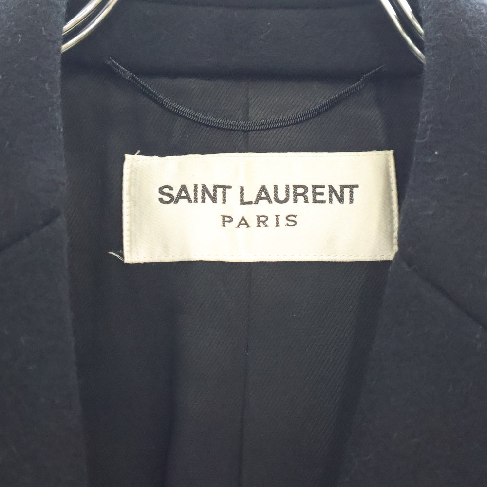 SAINT LAURENT PARIS(サンローランパリ) 16AW ラペル裏レザー切替 ウール チェスター コート ブラック 393655 Y112W