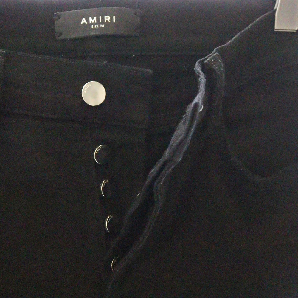 AMIRI(アミリ) ダメージ加工 ボタンフライ ストレッチ スリムスキニー デニムパンツ ブラック