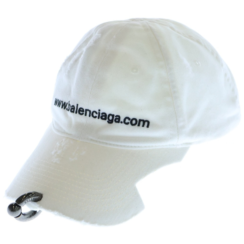 BALENCIAGA(バレンシアガ) 23AW ロゴ刺繍 ダメージ加工 ピアス ベルクロ キャップ ホワイト 750716 410B2
