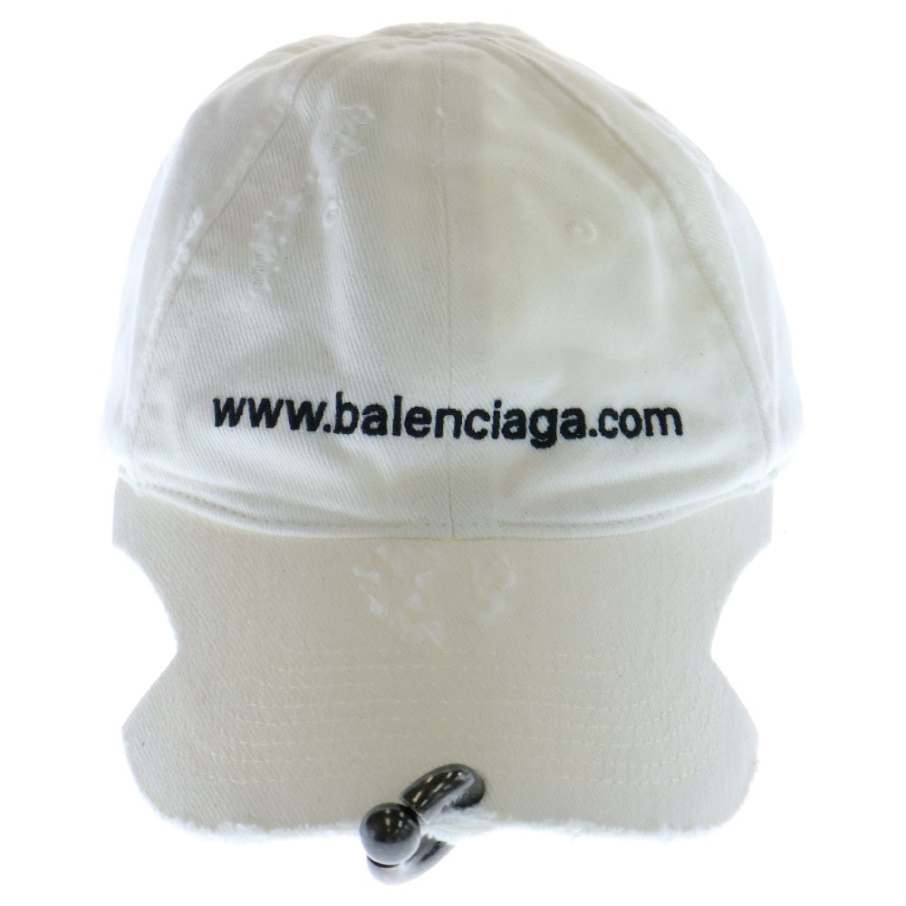 BALENCIAGA(バレンシアガ) 23AW ロゴ刺繍 ダメージ加工 ピアス ベルクロ キャップ ホワイト 750716 410B2