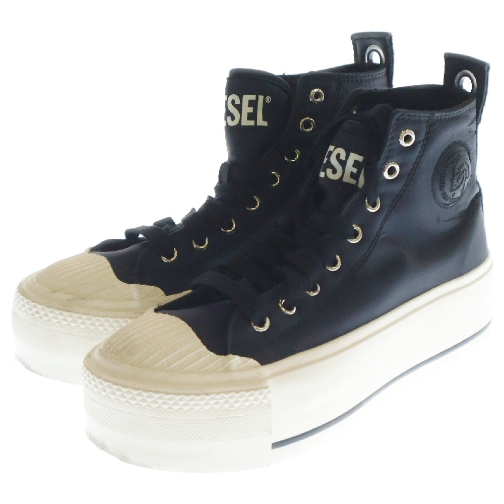 DIESEL(ディーゼル) S-ASTICO MC WEDGE ナイロン レースアップ ハイカットスニーカー ブラック レディース US6/23cm Y02492 PR189