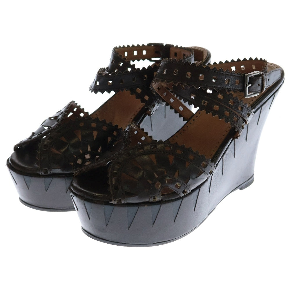 ALAIA(アライア) レーザーカットアンクルストラップサンダル ウエッジソール ブラウン レディース